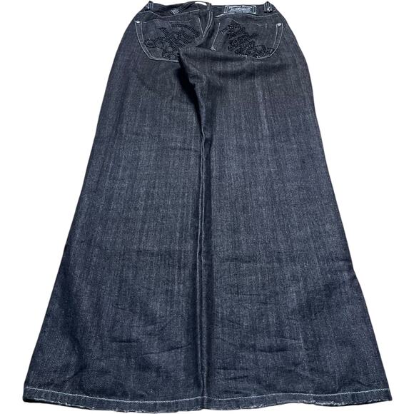 Akdmks Jeanius House Rhinestone Dark Wash Wide Leg Jeans - Picture 1 of 11